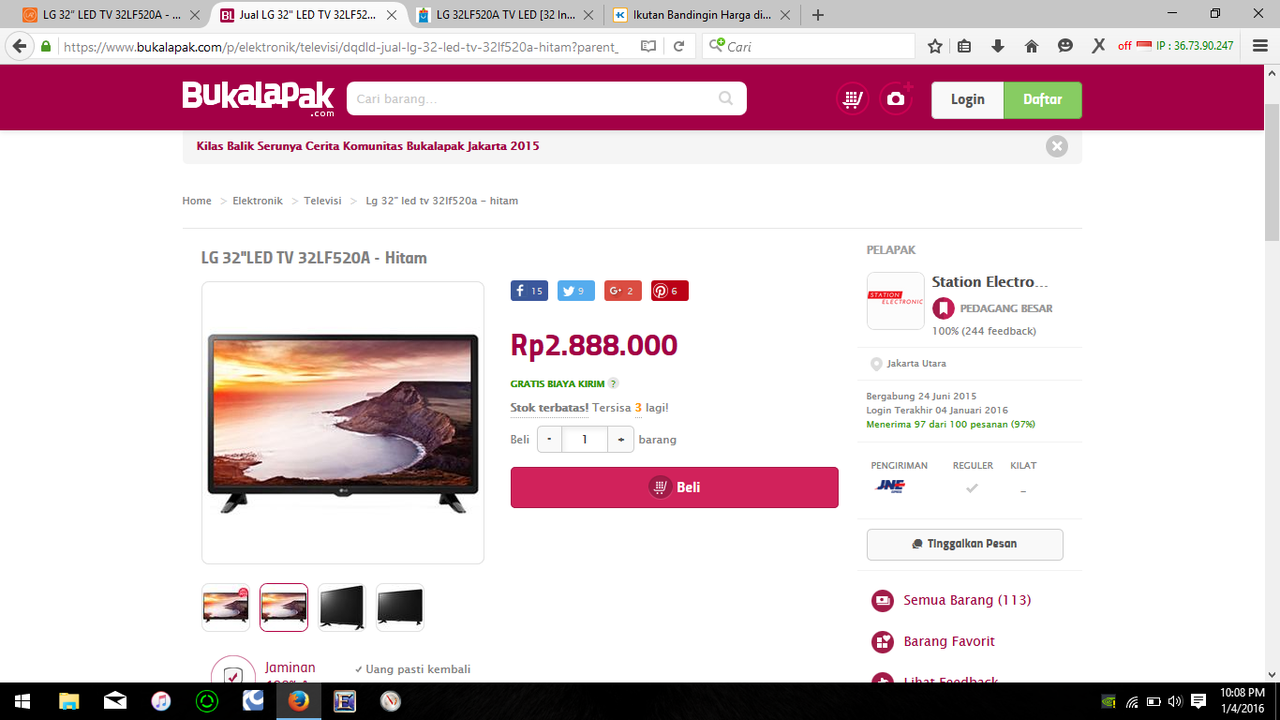 LG 32&quot; LED TV 32LF520A : Lapak Paling Murah! Cuma 2,6 Juta