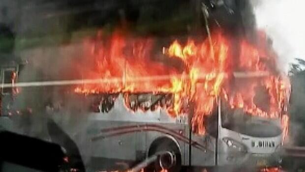 Bus Terbakar di Tol Purbaleunyi