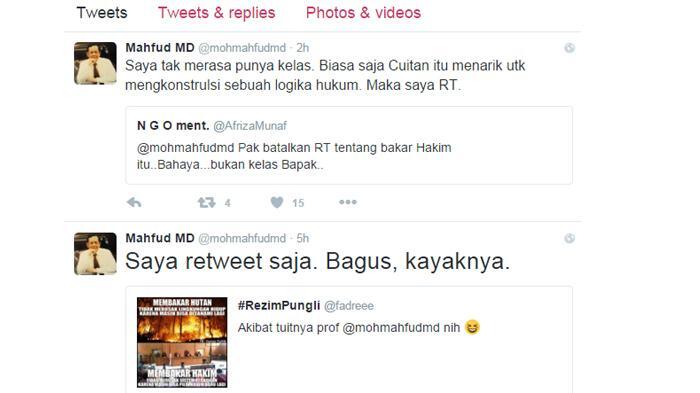 Mahfud MD Ikut Retweet Meme 'Membakar Hakim Tidak Merusak Sistem Peradilan'
