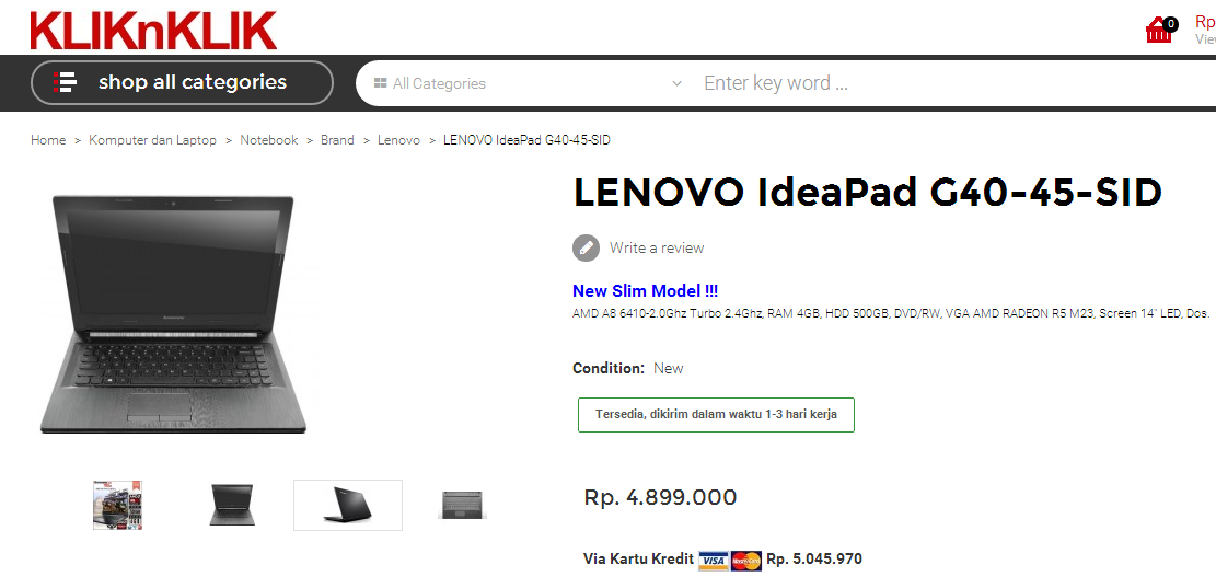 Lenovo IdeaPad G40-45-SID Laptop Gaming Murah Harga dari Toko Online Terbesar!