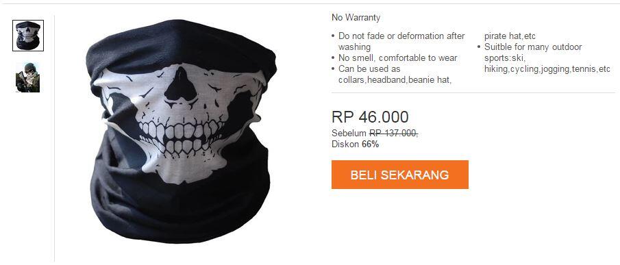 Skull Half Mask: Dijamin buat agan ganteng pas ngebike! Rp 46k @Lazada