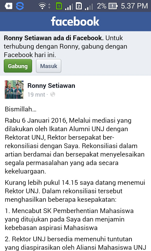 Ketua BEM UNJ yg dipecat Rektor, ending nya ada yg tau?