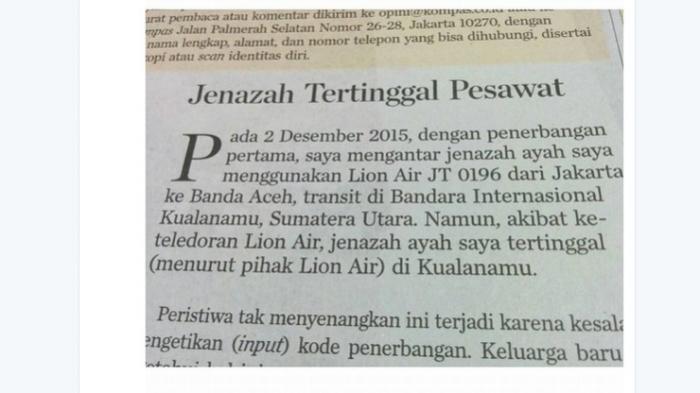 Kisah Jenazah Tertinggal Pesawat Lion Air Jadi Viral via Twitter dan WhatsApp