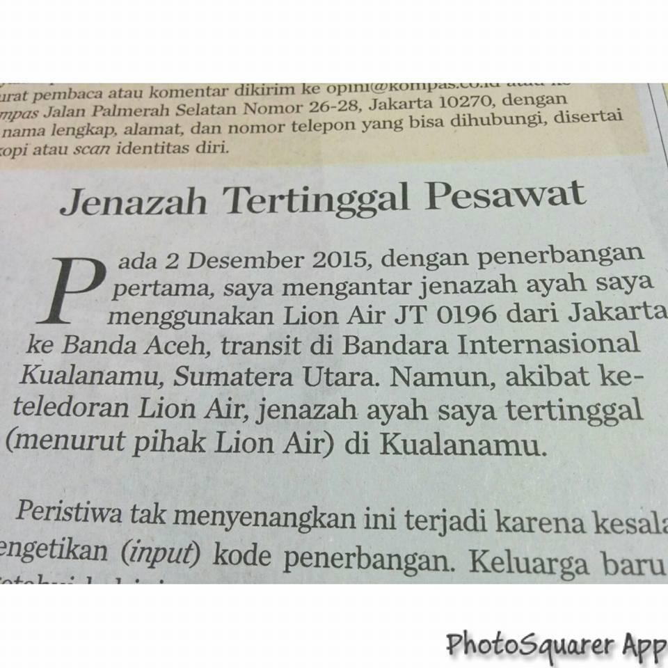 Jenazah Tertinggal Di Pesawat