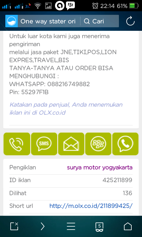 Awas penipuan online &quot;surya motor yogjakarta&quot; a.n. Robi Surya Wijaya di olx