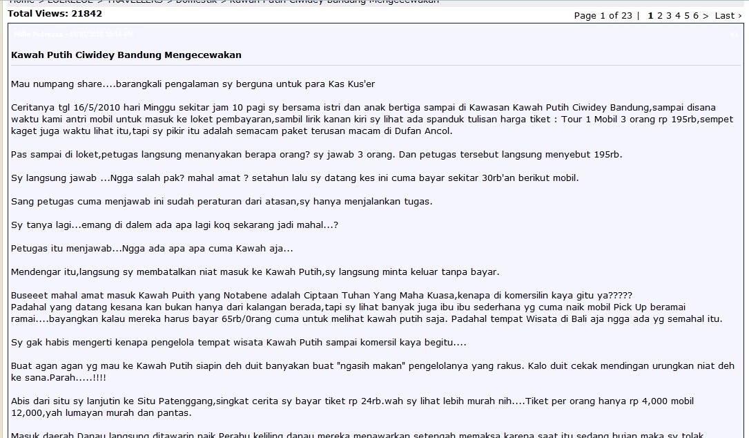Mahalnya Tiket Masuk Kawasan Wisata Ciwidey