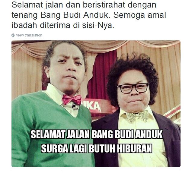 Komedian Budi Anduk Tutup Usia