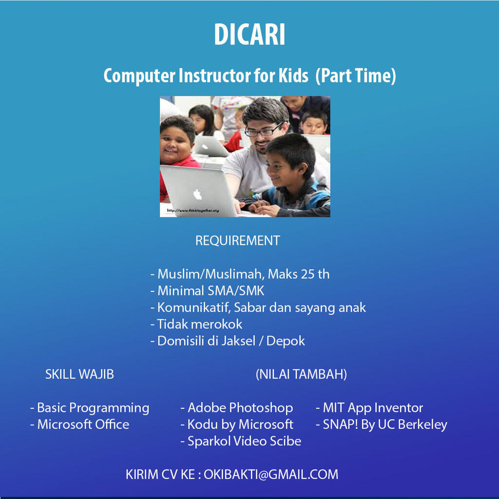 DIBUTUHKAN INSTRUKTUR KOMPUTER UNTUK ANAK-ANAK