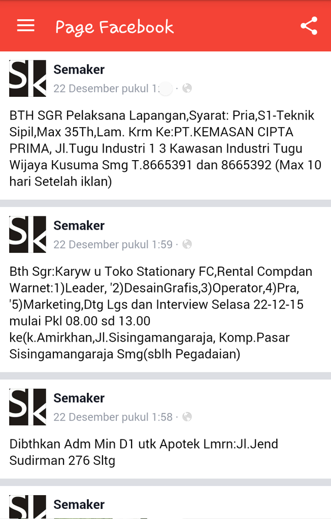 SEMAKER (Lowongan Kerja Semarang dan sekitarnya) - Download Aplikasinya