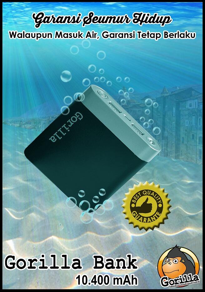 DISTRIBUTOR POWERBANK GORILLA ORIGINAL 10400 MAH, GORILLA BANK GARANSI SEUMUR HIDUP