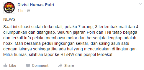 &#91;breaking news jakarta&#93; Bom Bunuh Diri di Sarinah, Satu Polisi Tewas