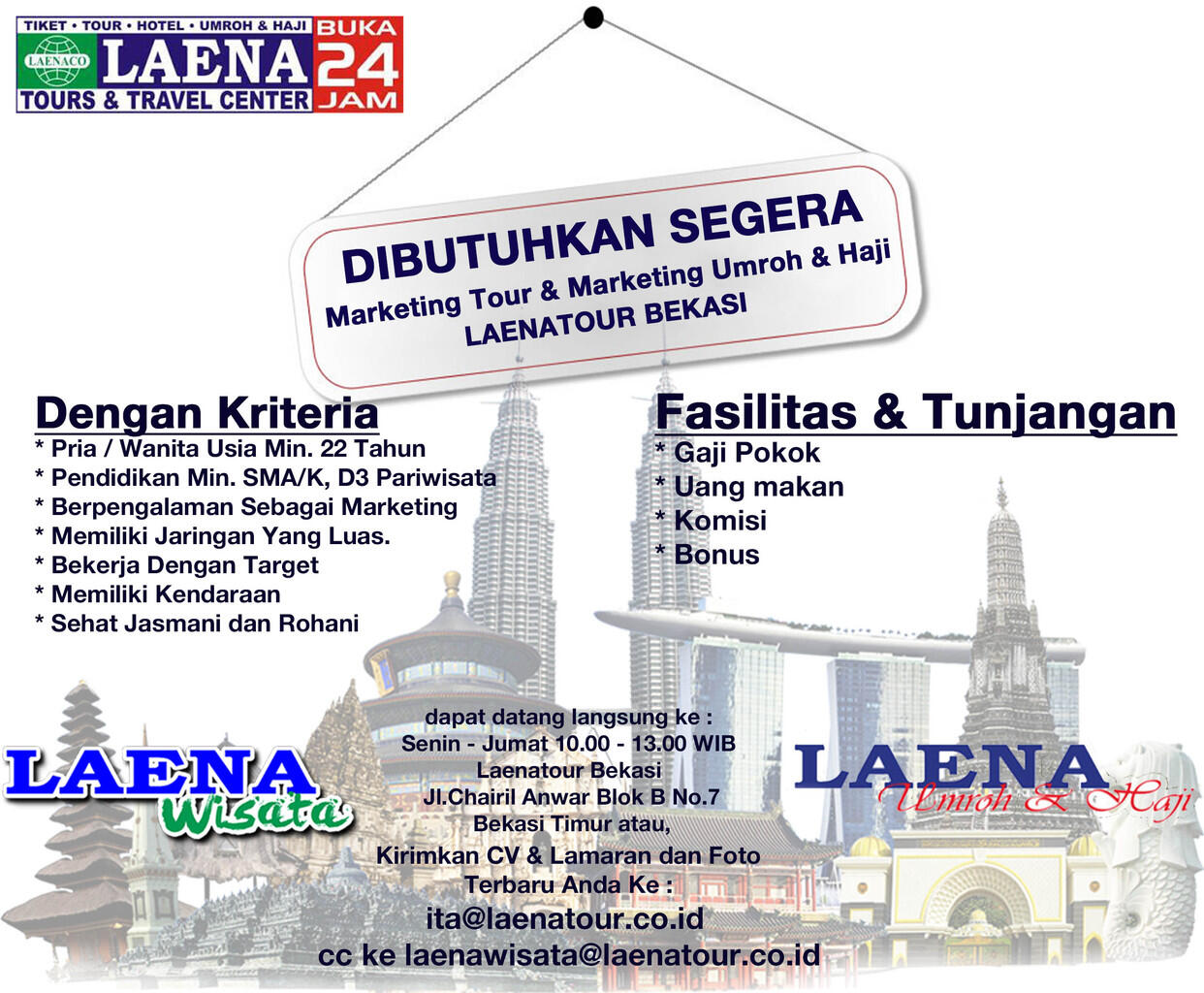 BEKASI Lowongan Marketing Laena Tour &amp; Travel