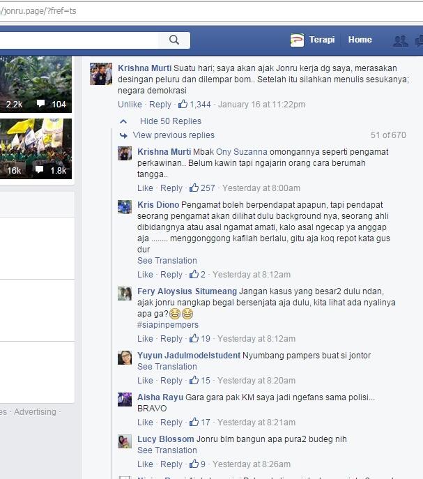 Heboh !!! Inilah Komentar Kombes Pol Khrisna Murti di Fanpage Jonru