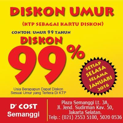 &#91;Diskon Sesuai Umur&#93; Dcost Diskon Umur Setiap SELASA selama JANUARI 2016