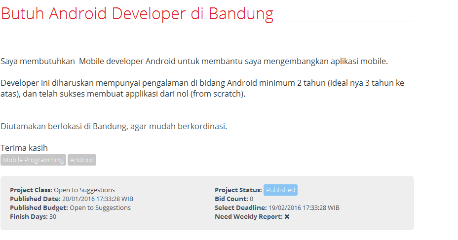 &#91;LOWONGAN FREELANCE&#93; Butuh Android Developer di Bandung