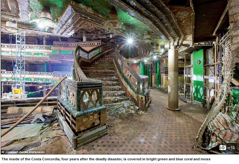 Melihat Interior Dari Rongsokan Kapal Pesiar Mewah Costa Concordia