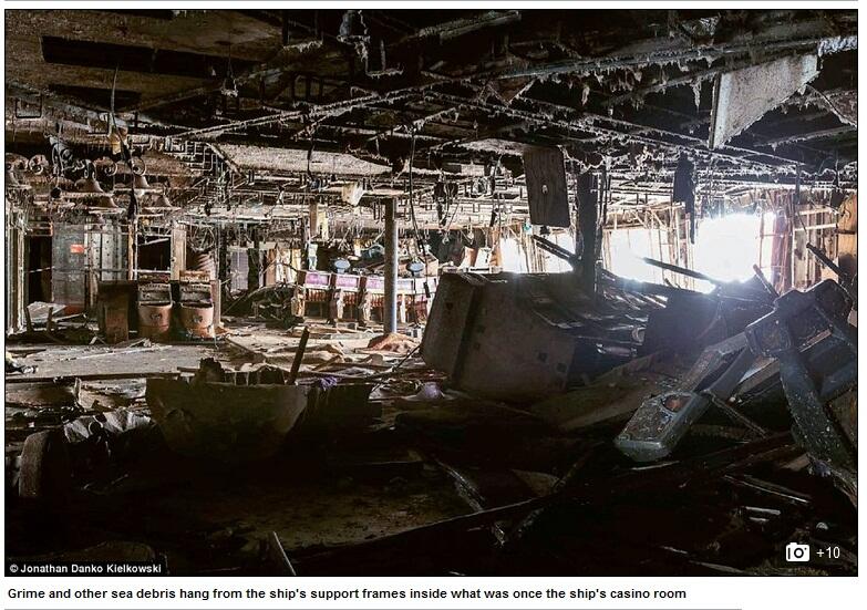 Melihat Interior Dari Rongsokan Kapal Pesiar Mewah Costa Concordia