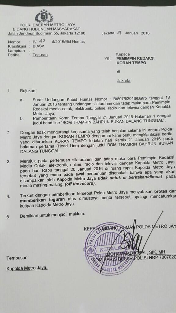 Koran Tempo Diprotes Polisi Karena Beritakan Info Rahasia Penanganan Terorisme