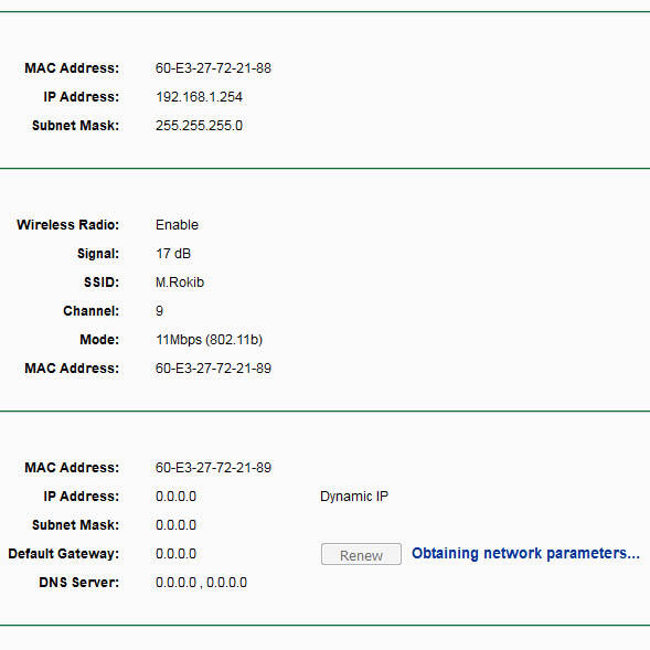 Help Gan Tp Link WA 5210 Obtaining network parameters
