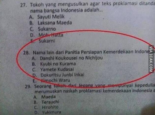 Foto Soal-soal Ujian Sekolah Yang Bikin Kita Ketawa Ngakak Gan..