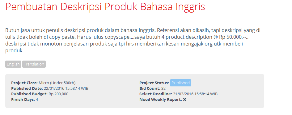 &#91;LOWONGAN&#93; Pembuatan Deskripsi Produk Bahasa Inggris