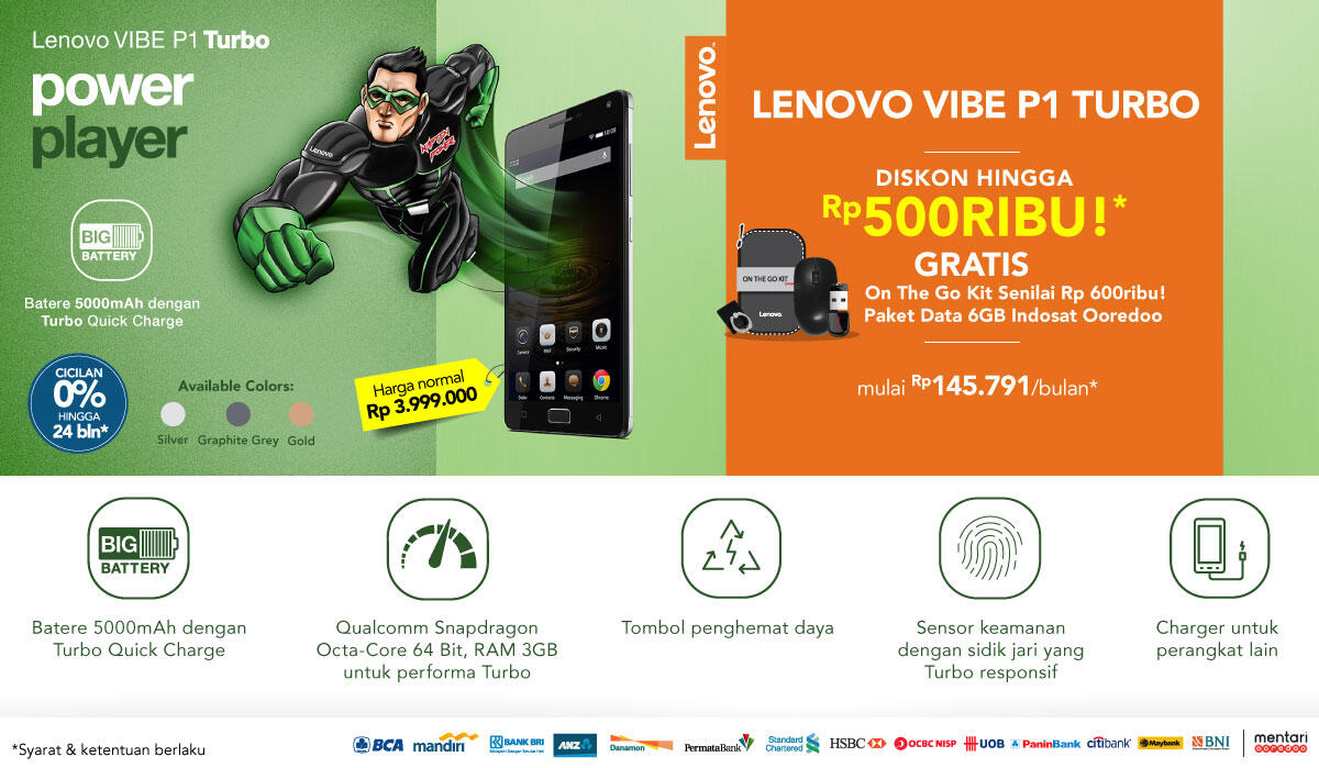 &#91;BONUS On The GO KIT&#93; Lenovo Vibe P1 Turbo: Pre-order di Mataharimall 3.999.000