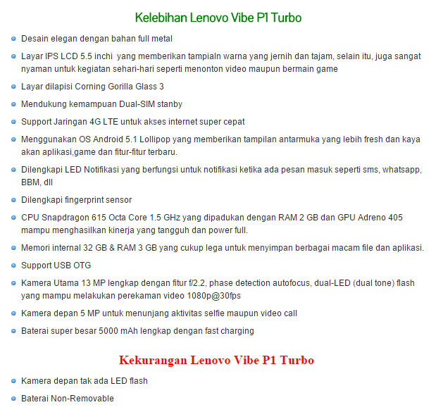 Lenovo Vibe P1 Turbo: Pre-order di Mataharimall 3.999.000 