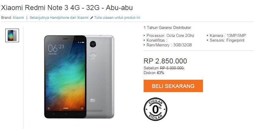&#91;Diskon 43%&#93; Xiaomi Redmi Note 3 4G - 32G. Hanya 2,85jt Murah banget gan!