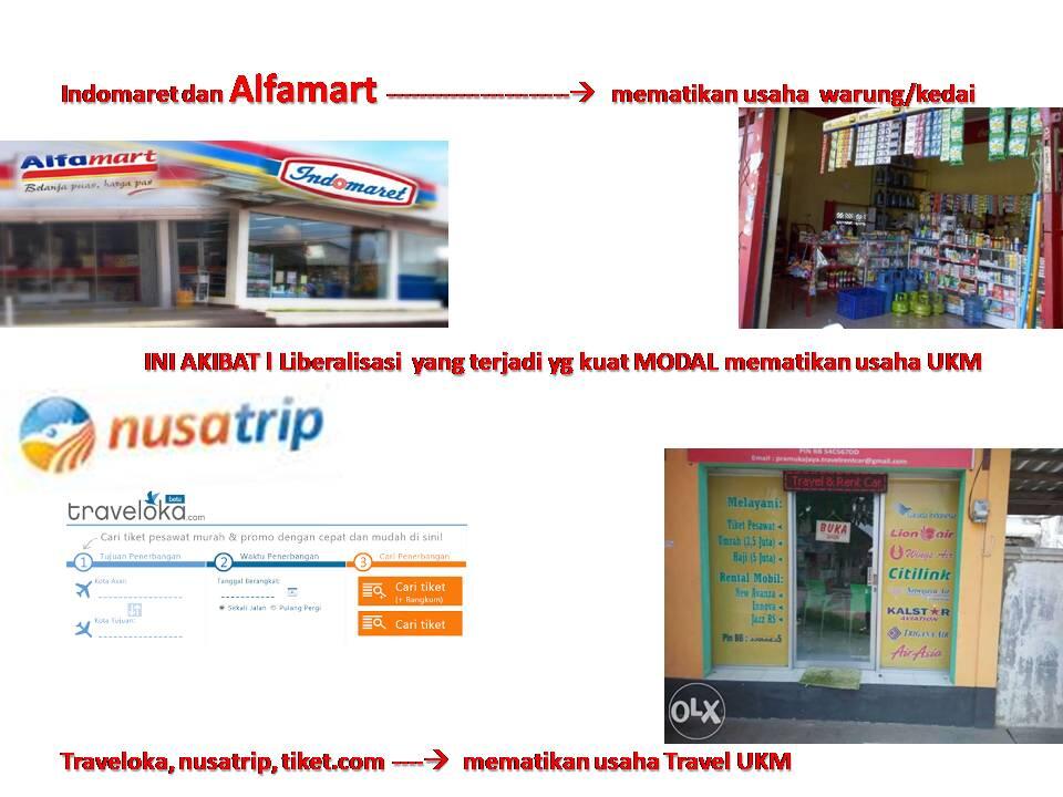 Akibat liberalisasi ekonomi Indomaret/alfamart mematikan usaha warung/ kedai UKM