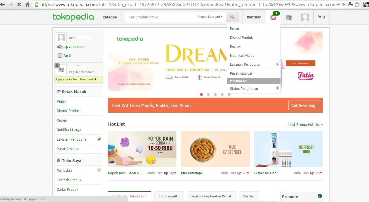 Tokopedia mengambil 2,5jt dari saldo