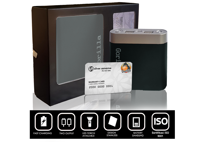 DISTRIBUTOR POWERBANK ORIGINAL GORILLA 10400 MAH, POWER BANK GARANSI SEUMUR HIDUP