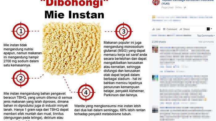 YLKI Posting Bahaya Mi Instan, Netizen: Kenapa Masih Dibiarkan Beredar di Pasaran?