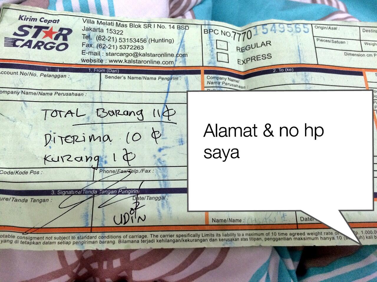 Silahkan gunakan jasa pengiriman STAR CARGO jika ingin barang anda hilang!