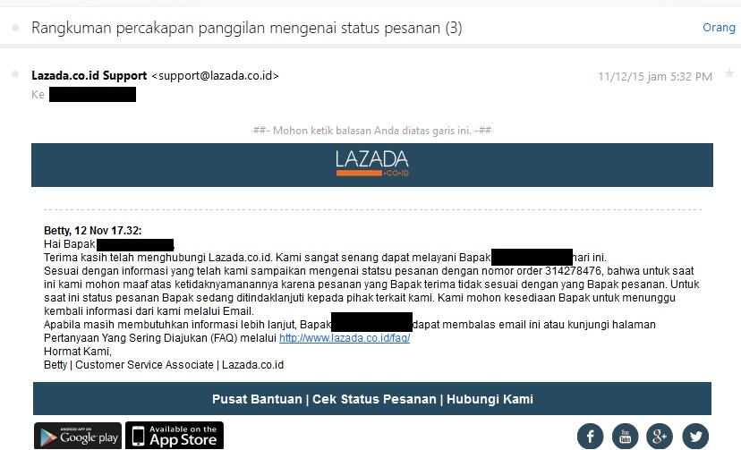 Kecewa di Permainkan Lazada