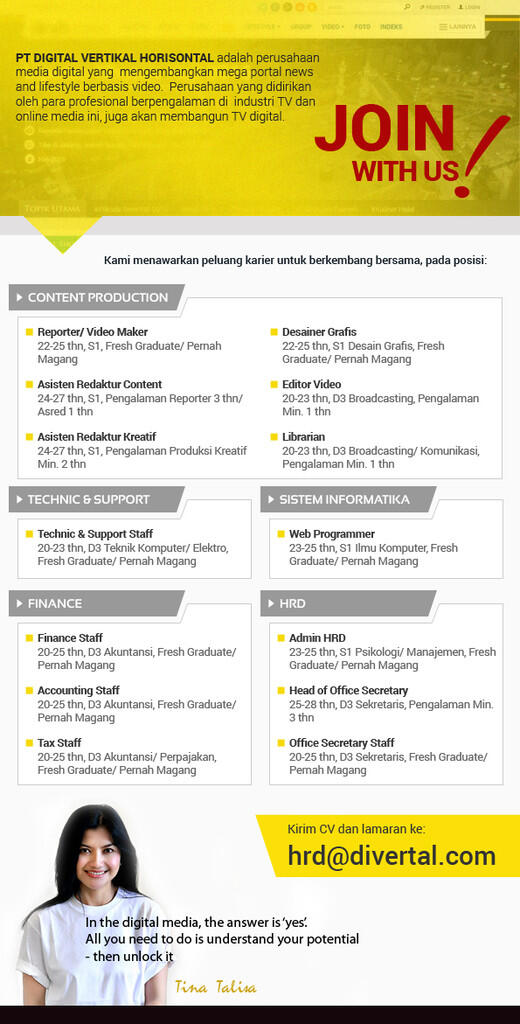 Lowongan Kerja @ DVH --- News and Lifestyle Portal and TV Digital