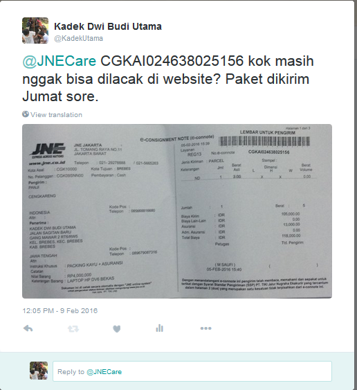 Paket JNE Berstatus Tidak Jelas