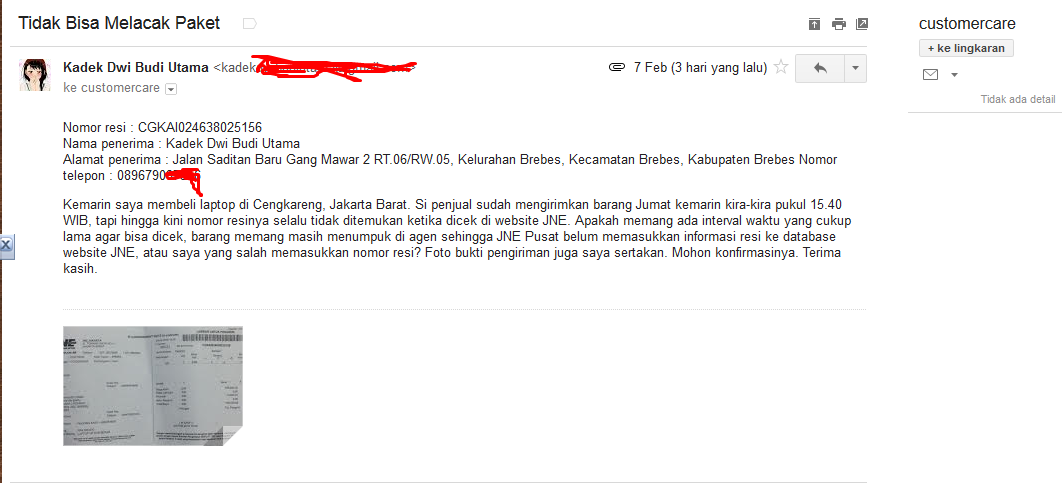 Paket JNE Berstatus Tidak Jelas