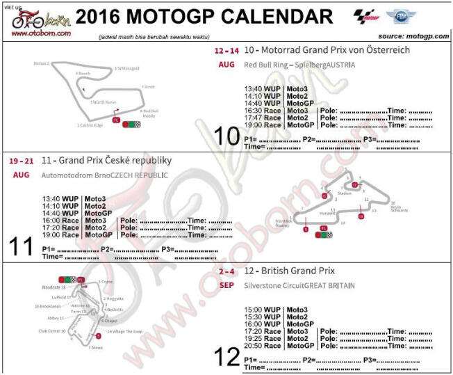 Catat Di Diary Gan ! Dorna Sports Rilis Kalender Jadwal MotoGP 2016