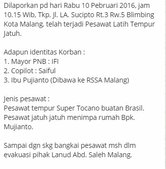 &#91;Breaking News&#93; Pesawat Jatuh Menimpa Rumah Warga di Kota Malang