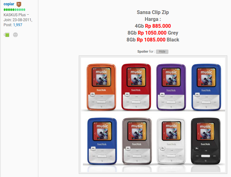 Sansa Clip Zip: MP3 Player Bermerk Mulai Rp. 885.000 di FJB!!!