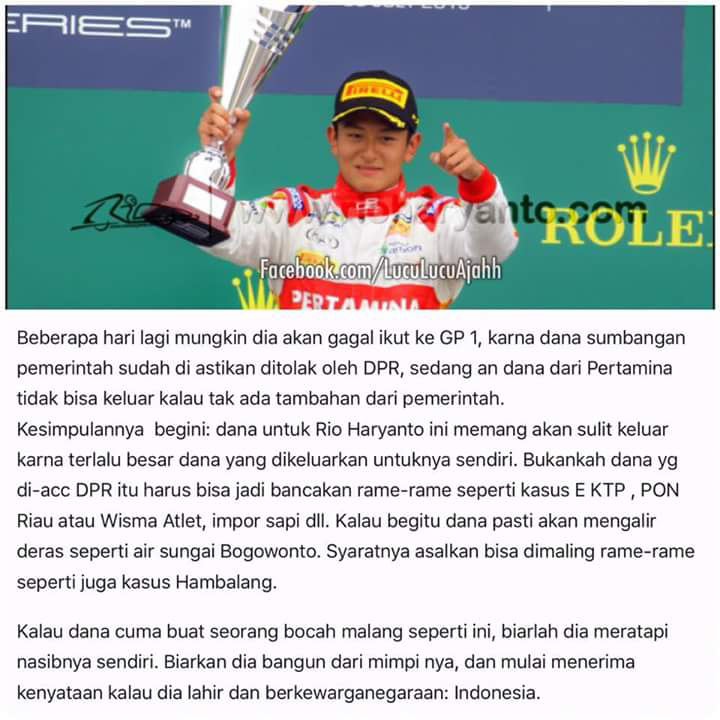 &#91;Rio Haryanto&#93; Kamu yang cinta Indonesia akan menangis setelah melihat thread ini.