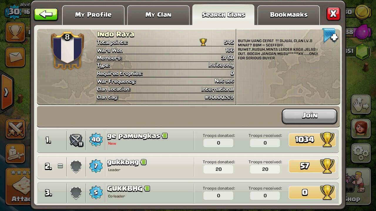Jangan/Stop beli account atau klan COC (Hati hati) dan hati-hati PHISING.