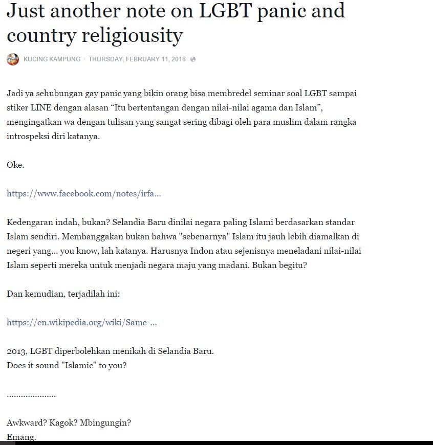 Masyarakat Indo dan Islam yang protest keberadaan LGBT itu terbelakang dan purba