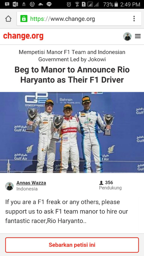Rio Segera Naik Jet Darat F1 Dukung Langkah Dengan Petisi Ini