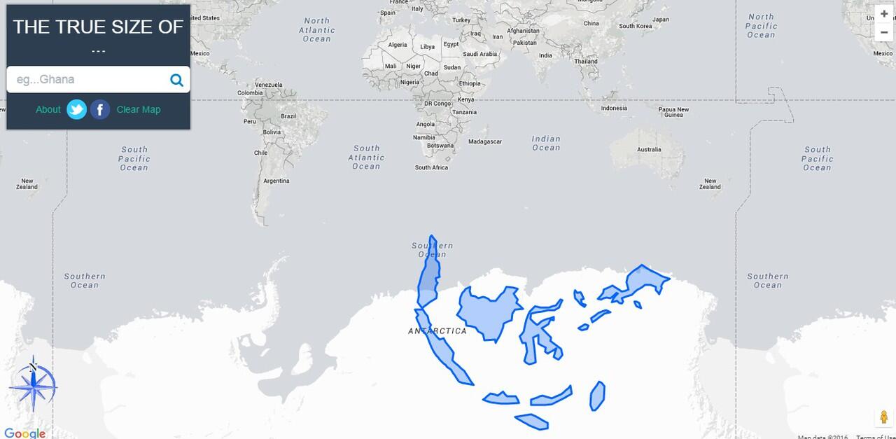 Peta dunia dan ukuran yang sebenarnya