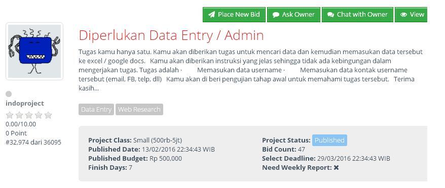 &#91;KERJA DARI RUMAH&#93; Diperlukan Data Entry / Admin