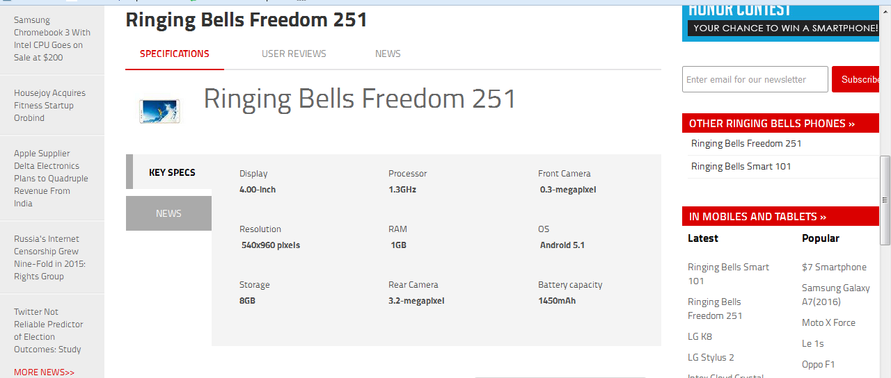 Freedom 251, Smartphone Termurah di India Seharga Rp94 Ribu di India