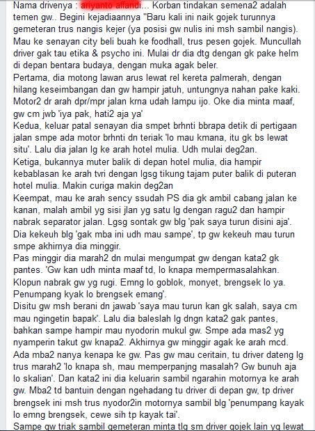Setelah Heboh Kasus Sebelumnya, Driver Gojek Mengumpat dan Mengancam Penumpangnya