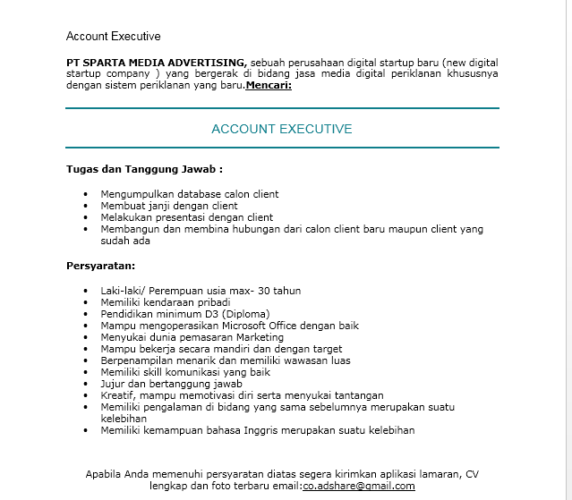 Account Executive PT SPARTA MEDIA ADVERTISING