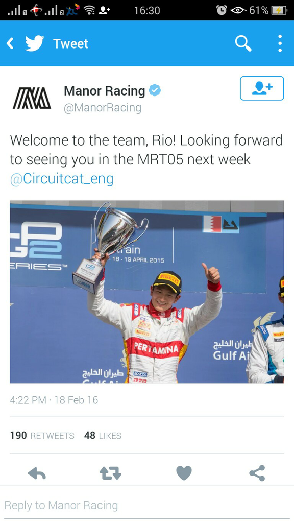 RESMI Rio Haryanto Bergabung di Tim Formula 1 Manor Racing! (Pict)